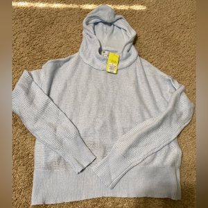 All in motion brand, light blue knit top w hood